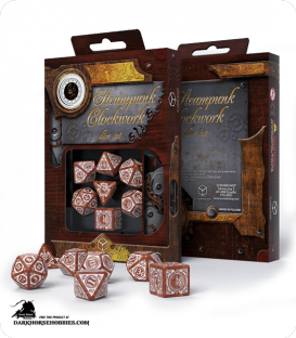 Steampunk Clockwork Caramel-White Polyhedral Dice Set