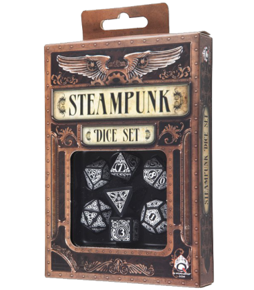 Black-white Steampunk dice set